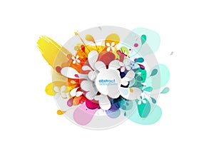 Abstract vector illustration with colorful half transparent flower petals. Also white circle for your own text