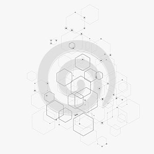 Abstract vector illustration with hexagons, lines and dots on white background. Hexagon infographic. Digital technology photo