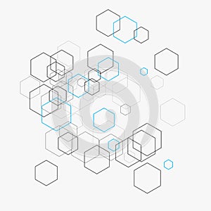 Abstract vector illustration with hexagons and lines on white background. Hexagon infographic. Digital technology, science concept