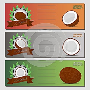 Abstract vector illustration logo for whole ripe fruit white coconut