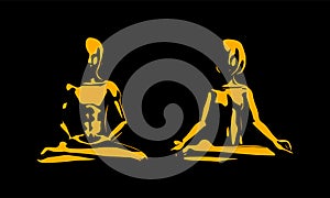 Abstract vector illustration of a man and woman practicing yoga.
