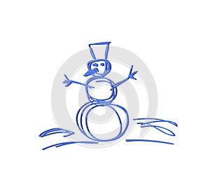 Abstract vector illustration, snowman sketch, children`s drawing stylistics