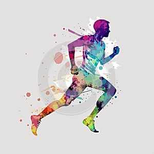 Abstract Vector illustration: sprinter. Running man. Spray watercolor paint on a light background