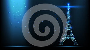 Abstract vector Illustration wireframe telecommunications signal transmitter, france radio antenna eiffel tower from lines and
