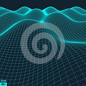 Abstract vector landscape background. Cyberspace grid.