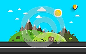 Abstract Vector Landscape. Flat Design Empty Road.