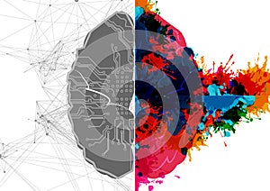 Abstract vector Left and right human brain with . Creative half and logic half of human mind. Vector illustration design