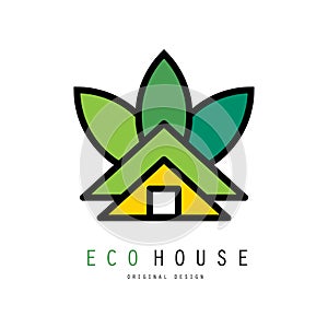 Abstract vector logo of green house. Eco friendly home. Original emblem for building company or real estate agency