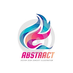 Abstract vector logo template concept illustration. Blue water waves and red fire flames. Nature energy design element