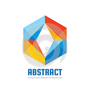 Abstract - vector logo template concept illustration. Cooperation creative sign. Hexagon icon. Two colored design elements