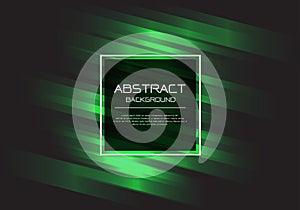 Abstract vector luxury green line speed on black with square banner white frame template design modern background