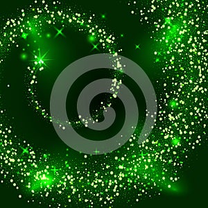 Abstract vector magic glow star light effect. Sparkling dust star trail with bokeh. Special green christmas effect on