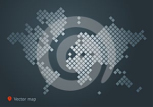 Abstract vector map of the world from dot forms with placemarks for filling out infographics, business templates, covers.