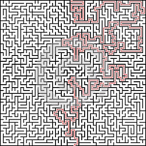 Abstract vector maze of high complexity with solution