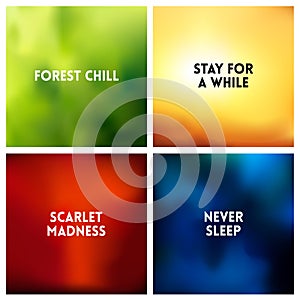 Abstract vector multicolored blurred background set. 4 colors set