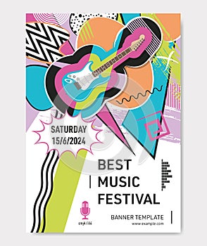 Abstract vector music festival poster with guitar