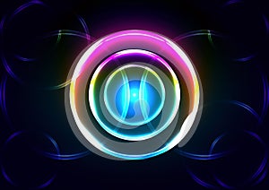 Abstract vector neon circle  light and glow round frame background, circle of glowing neon lighting on dark background,