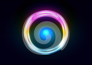 Abstract vector neon circle  light and glow round frame background, circle of glowing neon lighting on dark background,