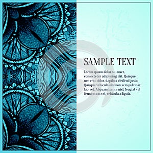 Abstract vector ornament. Blue greeting card