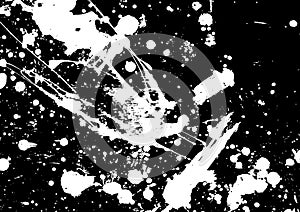 Abstract vector paint splatter isolated on black Background. Distressed Overlay Texture. Water Splash. Grunge Design Elements.