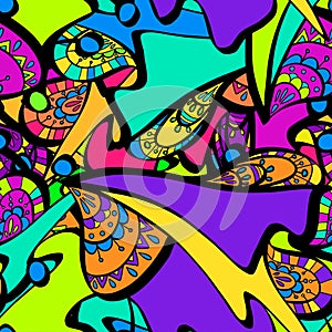 Abstract vector pattern suitable for printing children`s prints on textiles, fabrics, clothes, boys, girls. Psychedelic neon