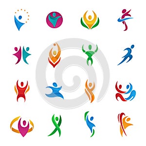 Abstract vector people silhouette teams and groups human figure shapes logo icons concept design graphic characters set