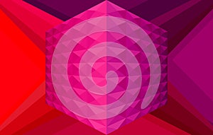 Abstract vector in pink colors, background image with a volumetric cube in the center. A graceful pattern with a