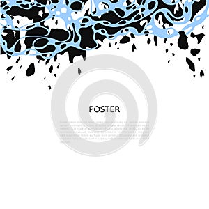 Abstract vector poster with black and blue chaotic lines, ovals, circles. Neurography. Monotype. Minimalist hand drawn placard -