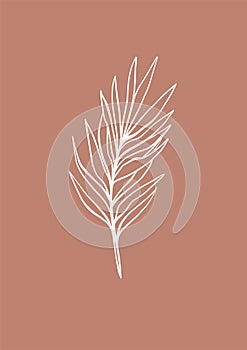 Abstract vector poster with greenery branch. Contemporary art. Botanical artwork in modern style in warm colors. Summer and