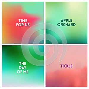 Abstract vector red green nature blurred background set. Square blurred backgrounds set - sky clouds sea ocean beach photo