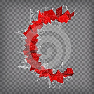 Abstract vector red modern triangular emblem of C on a chequered