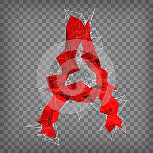Abstract vector red modern triangular emblem of A on a chequered