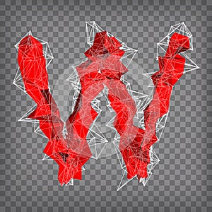 abstract vector red modern triangular emblem of type W on a chequered background