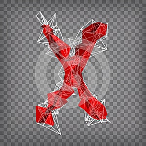 abstract vector red modern triangular emblem of type X on a chequered background