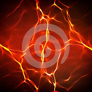 Abstract vector red wave mesh background. Point cloud array. Chaotic light waves. Technological cyberspace background. C