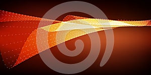 Abstract vector red wave mesh background. Point cloud array. Chaotic light waves. Technological cyberspace background.