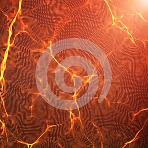 Abstract vector red wave mesh background. Point cloud array. Chaotic light waves. Technological cyberspace background