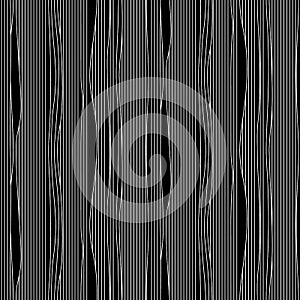 Abstract vector seamless moire pattern with waving curling lines. Monochrome graphic black and white ornament.