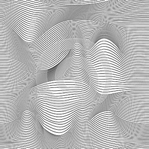 Abstract vector seamless moire pattern with waving curling lines. Monochrome graphic black and white ornament.