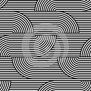 Abstract vector seamless op art pattern. Black and white pop art, graphic ornament. Optical illusion