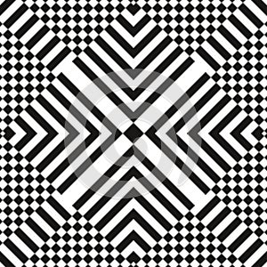 Abstract vector seamless op art pattern. Monochrome graphic black and white ornament. Striped optical illusion