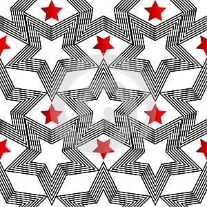 Abstract vector seamless op art pattern. Monochrome graphic star ornament. Fashion backdrop in vintage styl