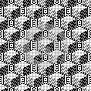 Abstract vector seamless op art pattern. Monochrome pop art, graphic ornament. Chess optical illusion