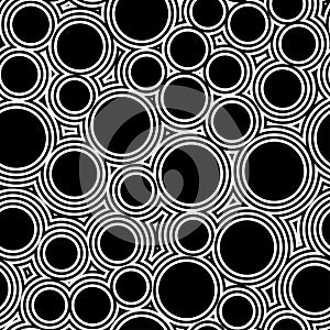 Abstract vector seamless op art pattern with round. Black and white pop art, graphic ornament. Optical illusion