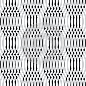 Abstract vector seamless op art pattern with waving lines. Monochrome graphic black, grey and white ornament