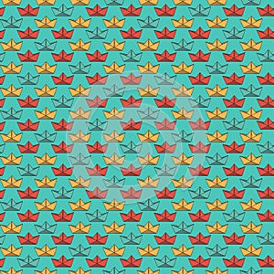 Abstract vector seamless pattern background with paper origami ships.