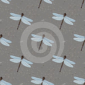 Abstract vector Seamless Pattern with dragonfly s and dandelion seeds