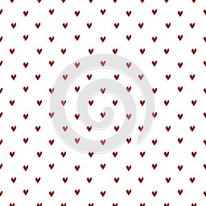 Abstract vector seamless pattern with hearts. Classical neutral backdrop. Red hand drawn hearts on white background. Perfect for