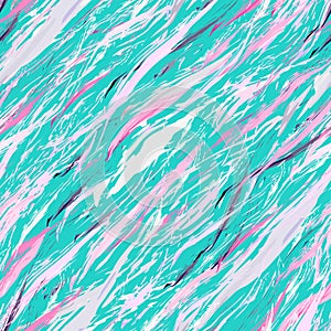 Abstract vector seamless pattern. Pink and white brushstroke on bright blue background.