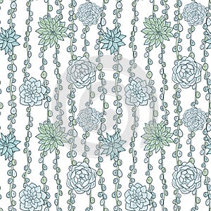 Abstract vector seamless pattern with succulentes